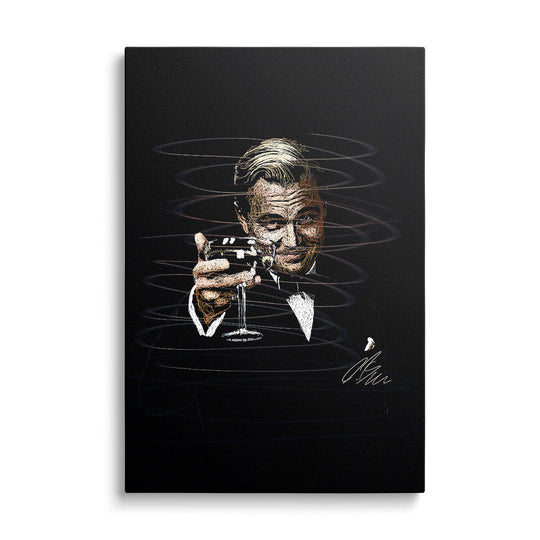 Pop art wall art of an elegant man in a suit holding a glass of champagne, luxury glamour style