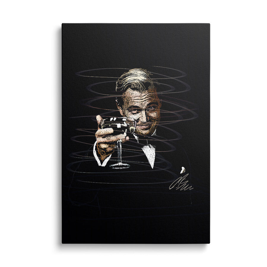 Pop art wall art of an elegant man in a suit holding a glass of champagne, luxury glamour style