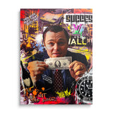 Front view of Wolf of Wall Street motivational wall art with a money theme and hustle mindset