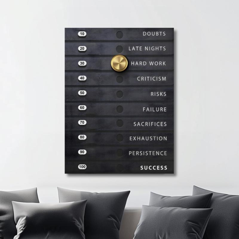 Modern living room with motivational wall art showing the journey to success, ideal for an inspiring space by Mindset Walls.