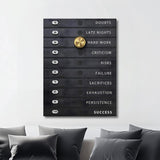 Modern living room with motivational wall art showing the journey to success, ideal for an inspiring space by Mindset Walls.