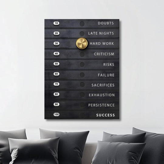 Modern living room with motivational wall art showing the journey to success, ideal for an inspiring space by Mindset Walls.